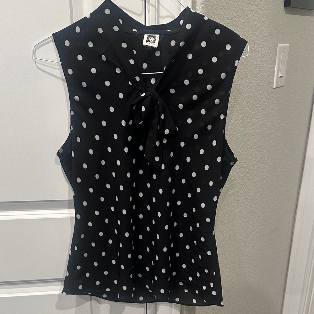 Anne Klein Black and White Polka Dot Blouse